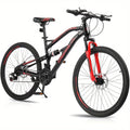 26 - Inch 21 - Speed Black & Red Mountain Bike - High - Carbon Steel Irregular Frame, Dual Suspension, Disc Brakes - A Must - Have for Off - Road Adventures