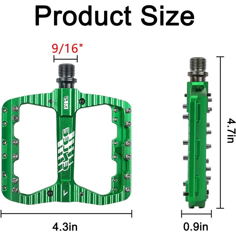 ENLEE Flat Mountain Bike Pedals - Wide Platform 110mm, 3-Sealed Bearing System, Waterproof & Anti-Skid (28 Anti-Slip Teeth) Heavy-Duty Alloy Bike Pedals for MTB, BMX, Trail\u002FRoad - Left\u002FRight Hand Compatible (Green\u002FBlack)