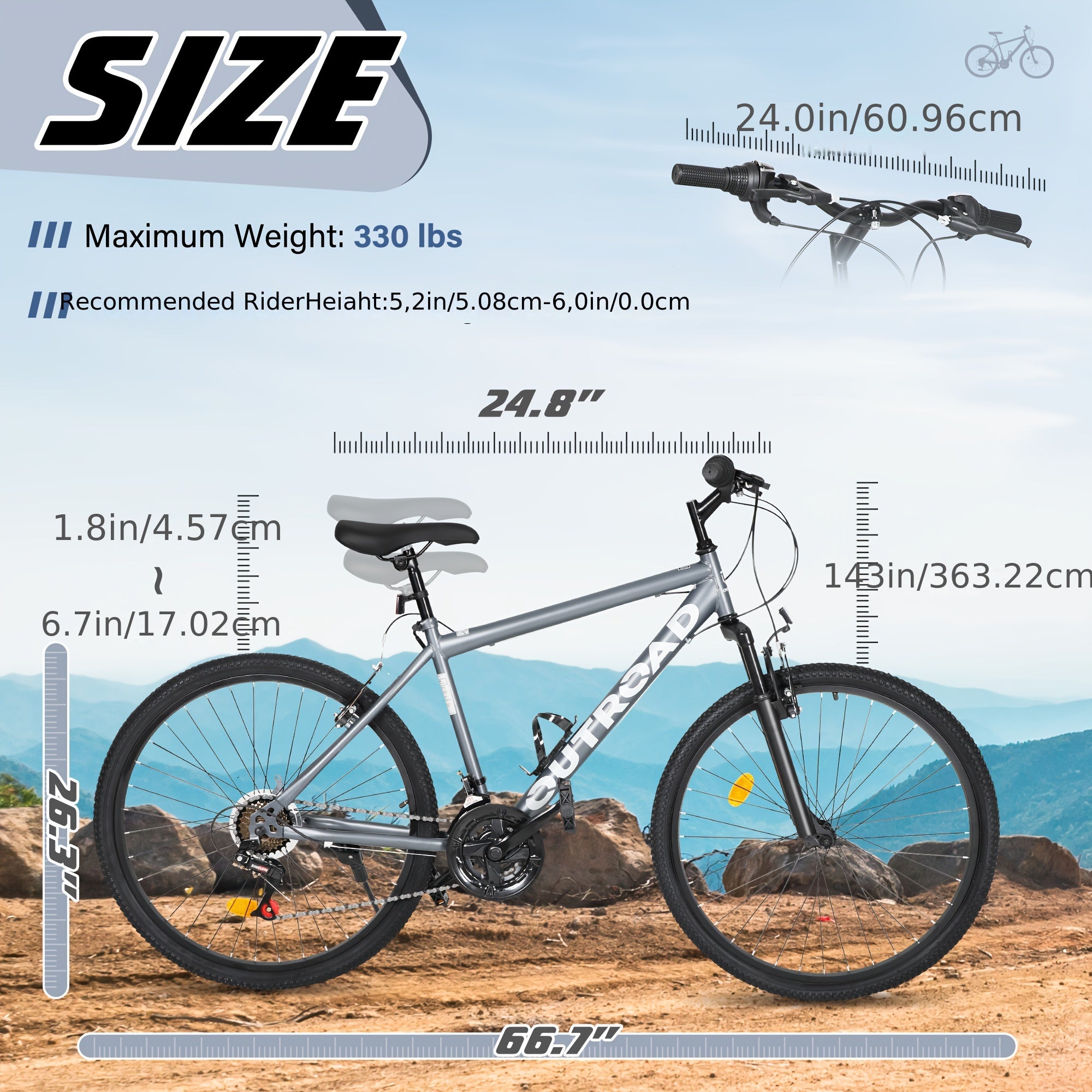 26-inch Mountain Bike, 7-speed Aerospace-grade Frame, Front Suspension\u002FV-brakes, Adjustable Ergonomic Seat, Unisex Adult Fit, Quick Assembly, Multiple Colors Available