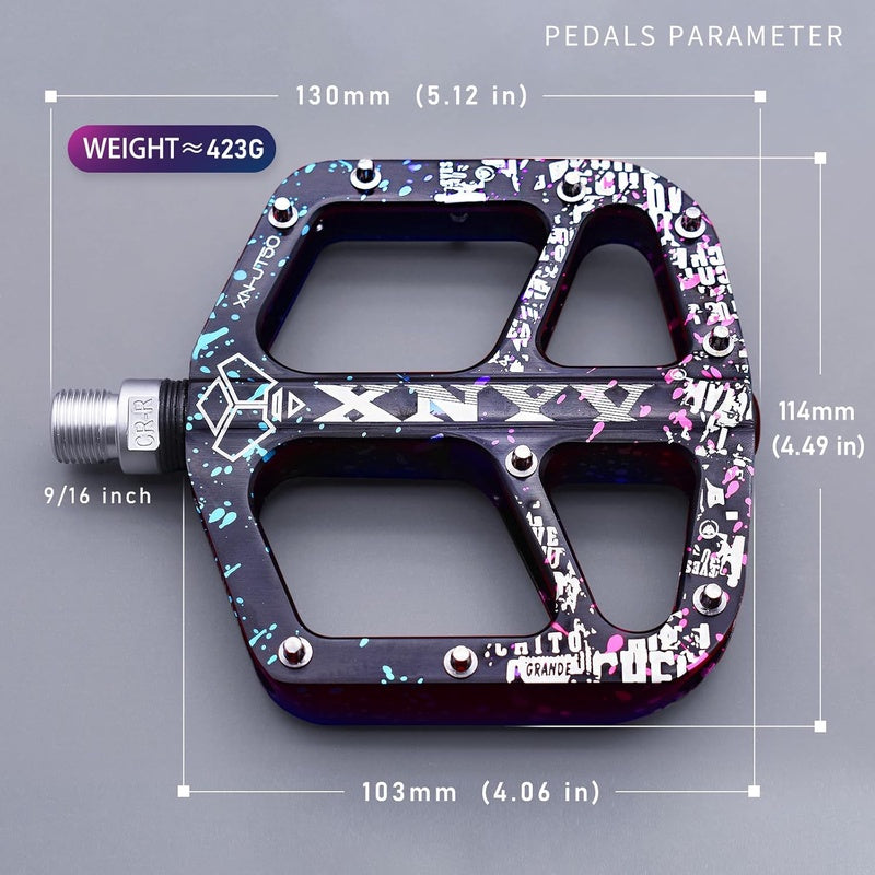 Bicycle Pedal - 3 Bearing, 9 16 inch Aluminum Alloy CNC, Flat with Anti Slip Screws 3 Coatings,  Sleek Design, Sporty Pedals