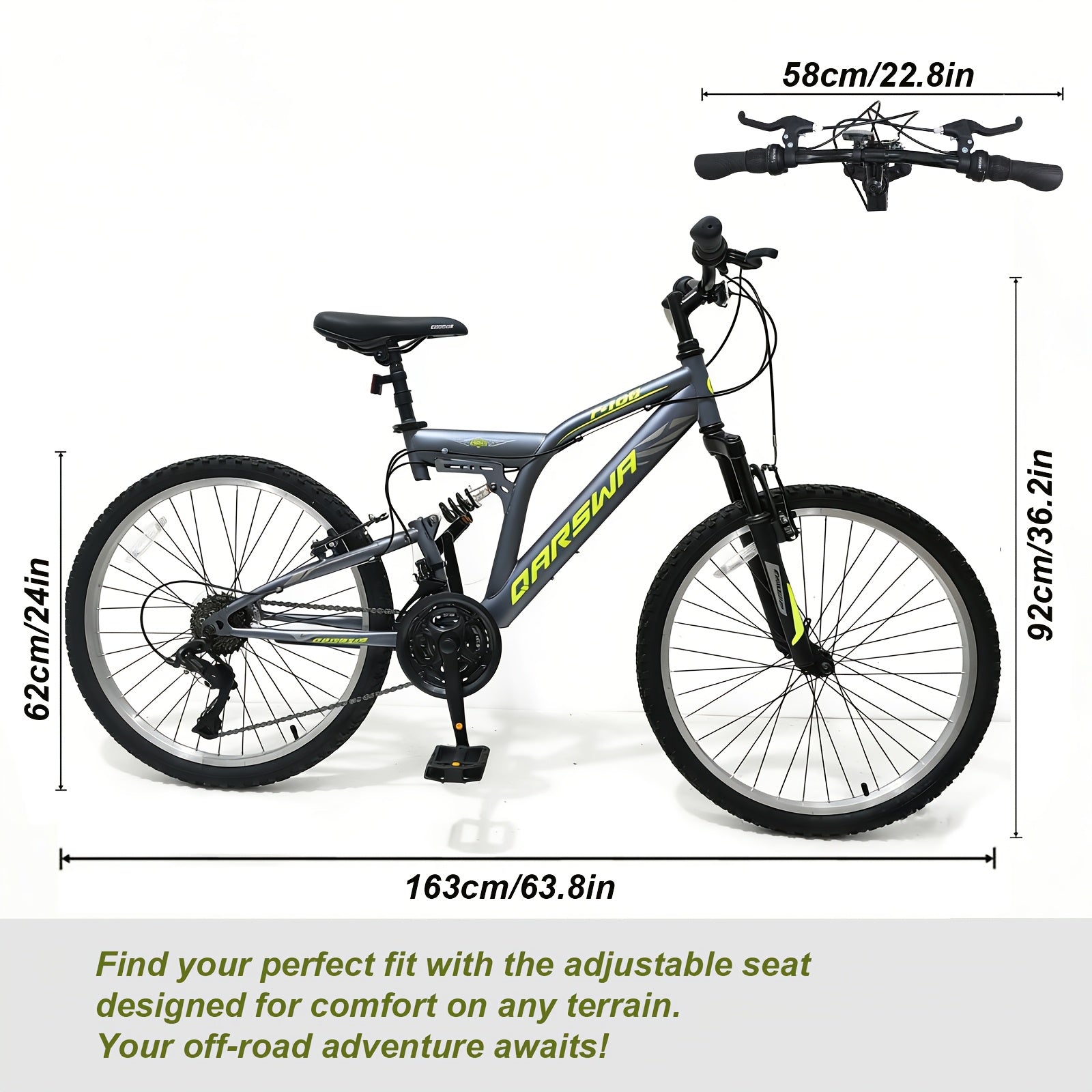 24 Inch 21-Speed Mountain Bike For Adults | High Carbon Steel Frame Full Suspension With V-Brakes, Free Mudguards, Aluminum Wheels, Ideal For City And Off-Road Riding