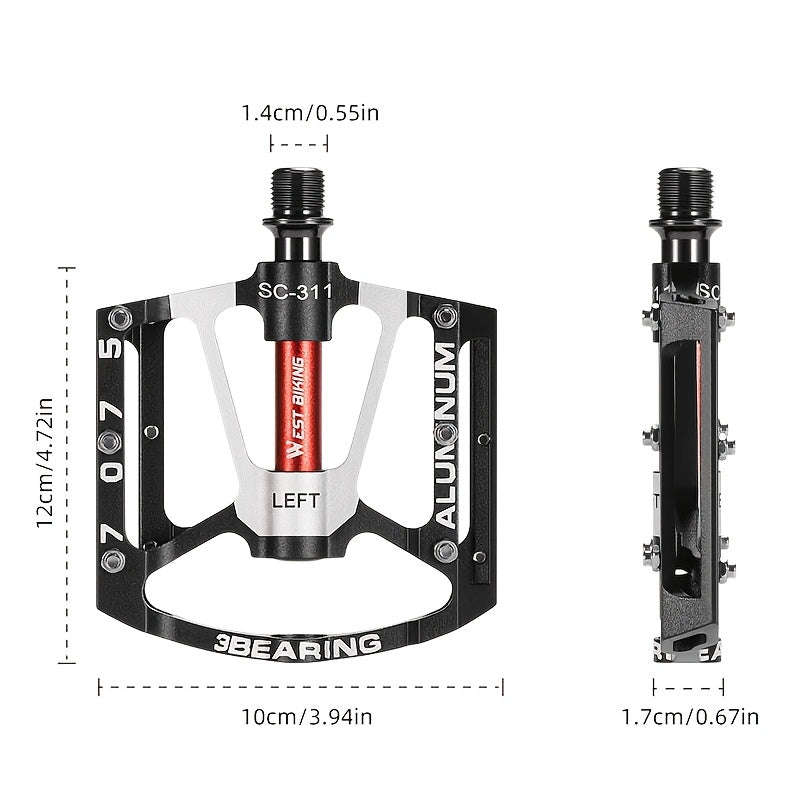 WEST BIKING Bicycle Pedals 3 Bearings, Aluminum Pedal Buckle 9\u002F16', Non-Slip Bicycle Pedals