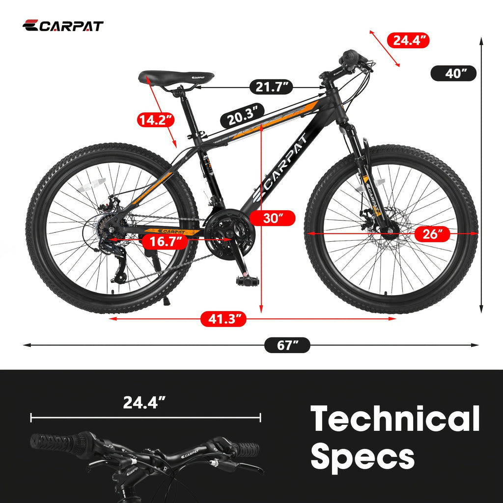 26 Inch Mountain Bike, 21 Speeds with Mechanical Disc Brakes, High-Carbon Metal\u002FSteel Material Steel Frame, Suspension MTB Bikes Mountain Bicycle for Adult