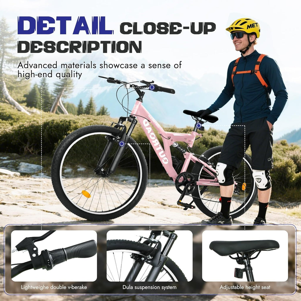 Men's & Women's 26-Inch Full-Size Mountain Bike with High-Carbon\u002FAviation Frame, 7-Speed Gears, Front Suspension Fork & V-Brakes - Heavy-Duty MTB for adult, Shock Absorption System ()