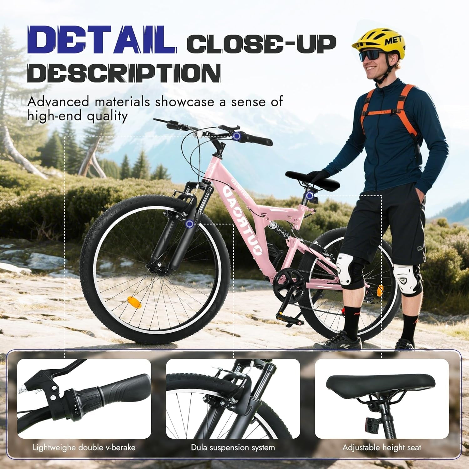 Men's & Women's 26-Inch Full-Size Mountain Bike with High-Carbon\u002FAviation Frame, 7-Speed Gears, Front Suspension Fork & V-Brakes - Heavy-Duty MTB for adult, Shock Absorption System ()