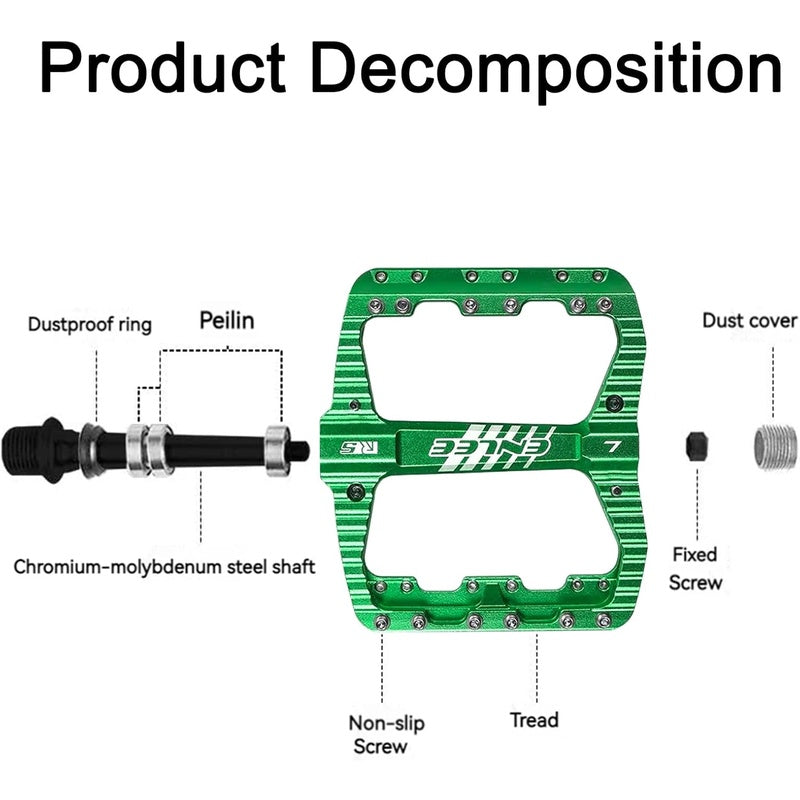 ENLEE Flat Mountain Bike Pedals - Wide Platform 110mm, 3-Sealed Bearing System, Waterproof & Anti-Skid (28 Anti-Slip Teeth) Heavy-Duty Alloy Bike Pedals for MTB, BMX, Trail\u002FRoad - Left\u002FRight Hand Compatible (Green\u002FBlack)
