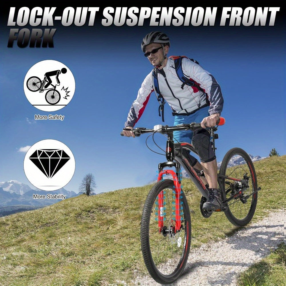 26 - Inch 21 - Speed Black & Red Mountain Bike - High - Carbon Steel Irregular Frame, Dual Suspension, Disc Brakes - A Must - Have for Off - Road Adventures