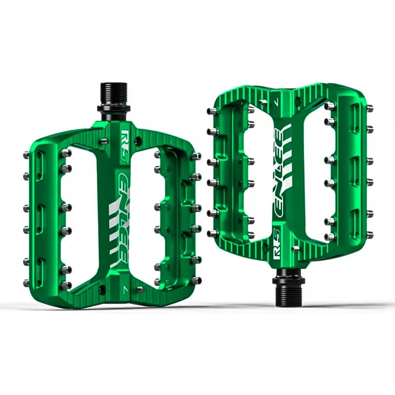 ENLEE Flat Mountain Bike Pedals - Wide Platform 110mm, 3-Sealed Bearing System, Waterproof & Anti-Skid (28 Anti-Slip Teeth) Heavy-Duty Alloy Bike Pedals for MTB, BMX, Trail\u002FRoad - Left\u002FRight Hand Compatible (Green\u002FBlack)