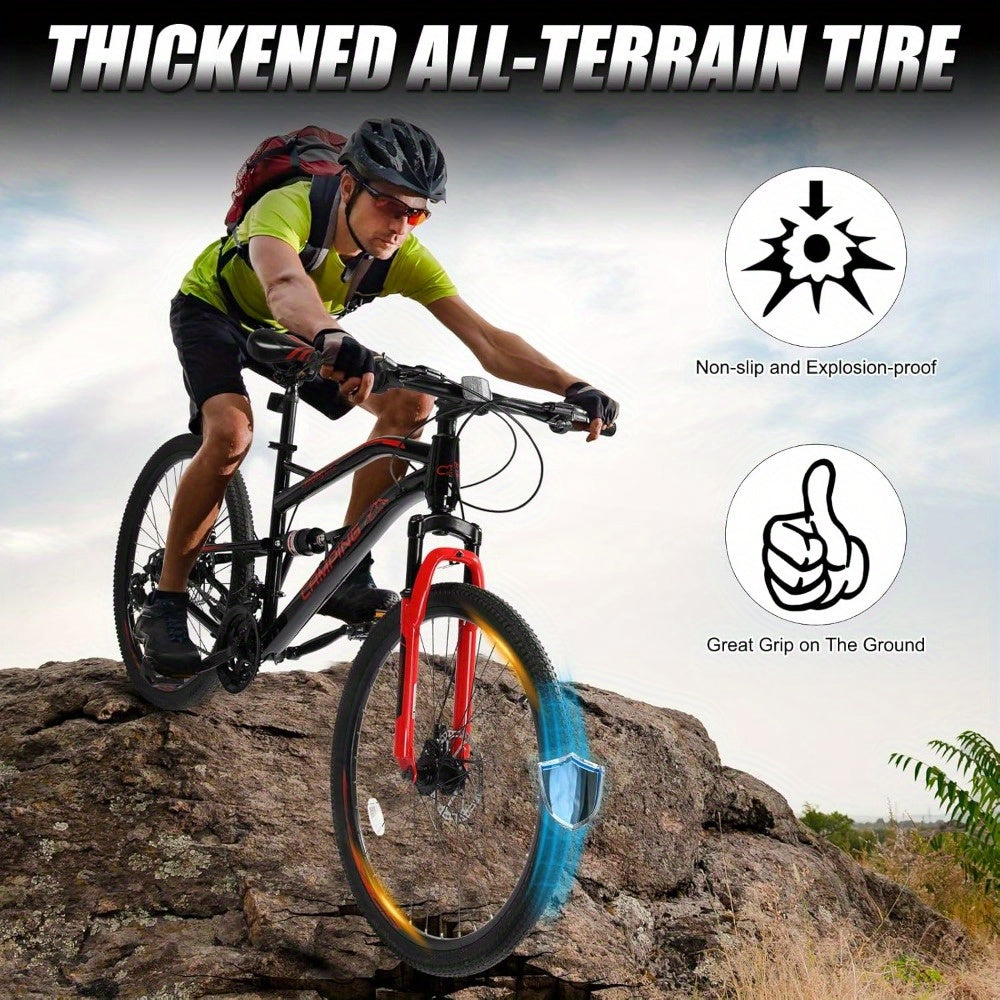 26 - Inch 21 - Speed Black & Red Mountain Bike - High - Carbon Steel Irregular Frame, Dual Suspension, Disc Brakes - A Must - Have for Off - Road Adventures