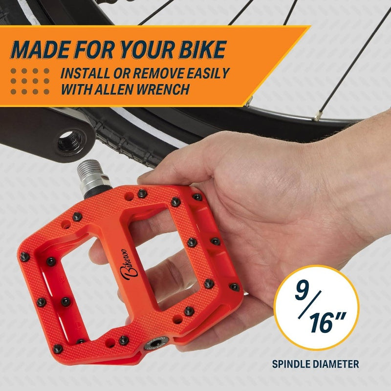 Black Light Up Mountain Bike Pedals Night Morning, MTB Platform\u002FGrip Pins, All Metal Construction, 9\u002F16 Inch Spindle