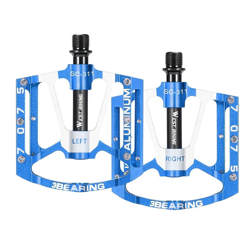 WEST BIKING Bicycle Pedals 3 Bearings, Aluminum Pedal Buckle 9\u002F16', Non-Slip Bicycle Pedals
