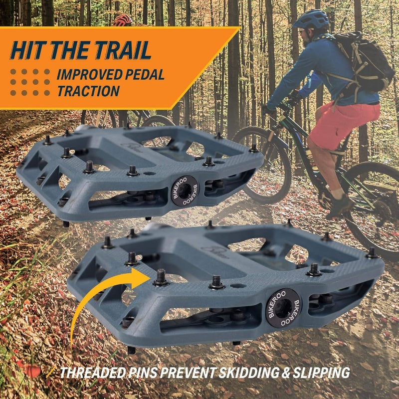 Black Light Up Mountain Bike Pedals Night Morning, MTB Platform\u002FGrip Pins, All Metal Construction, 9\u002F16 Inch Spindle