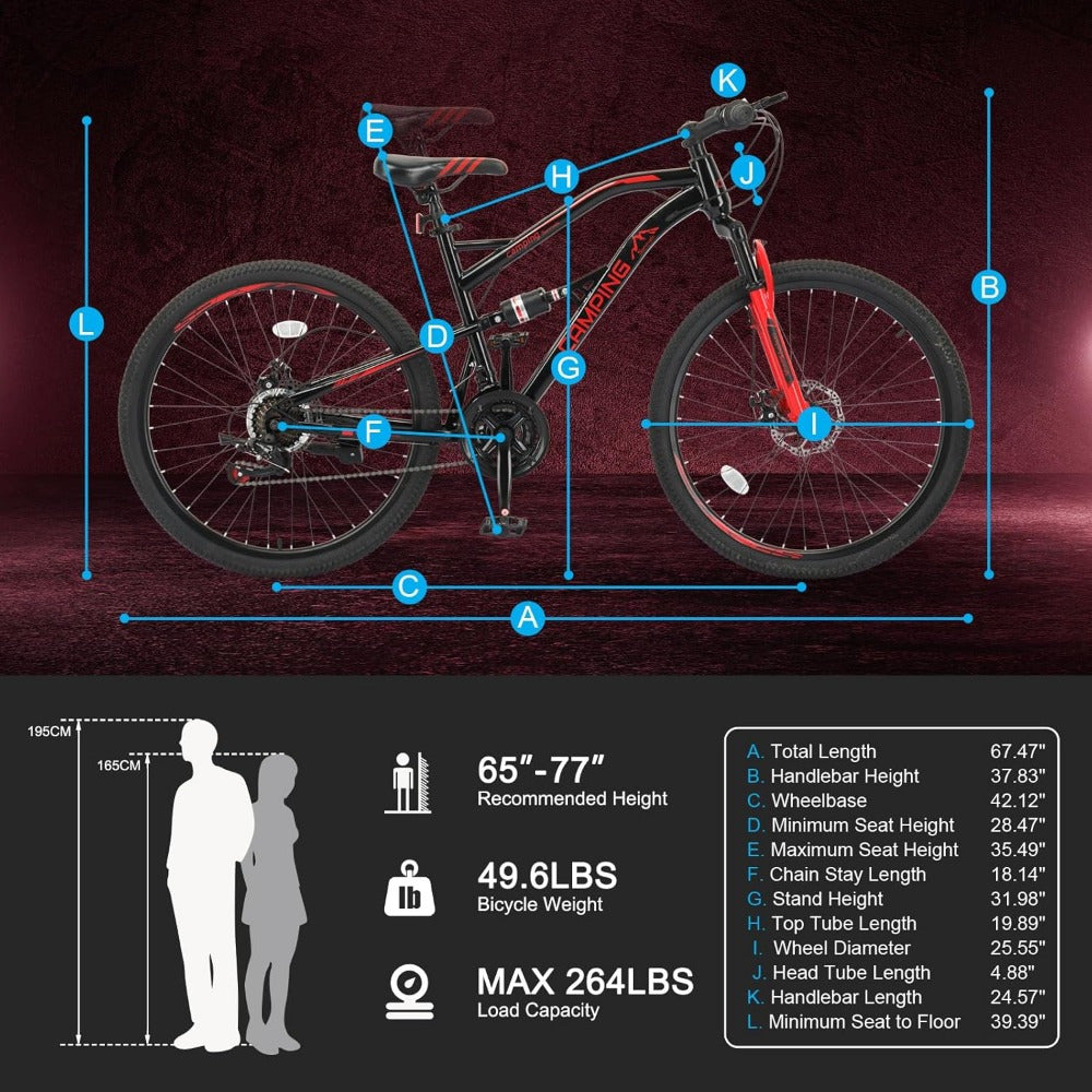26 - Inch 21 - Speed Black & Red Mountain Bike - High - Carbon Steel Irregular Frame, Dual Suspension, Disc Brakes - A Must - Have for Off - Road Adventures