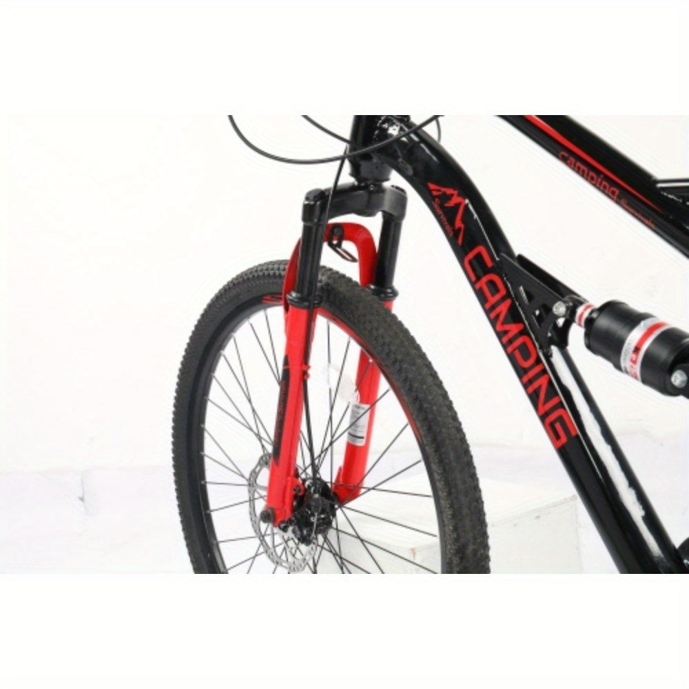 26 - Inch 21 - Speed Black & Red Mountain Bike - High - Carbon Steel Irregular Frame, Dual Suspension, Disc Brakes - A Must - Have for Off - Road Adventures