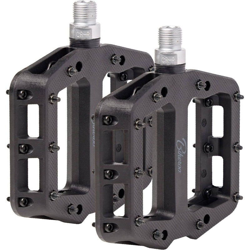 Black Light Up Mountain Bike Pedals Night Morning, MTB Platform\u002FGrip Pins, All Metal Construction, 9\u002F16 Inch Spindle