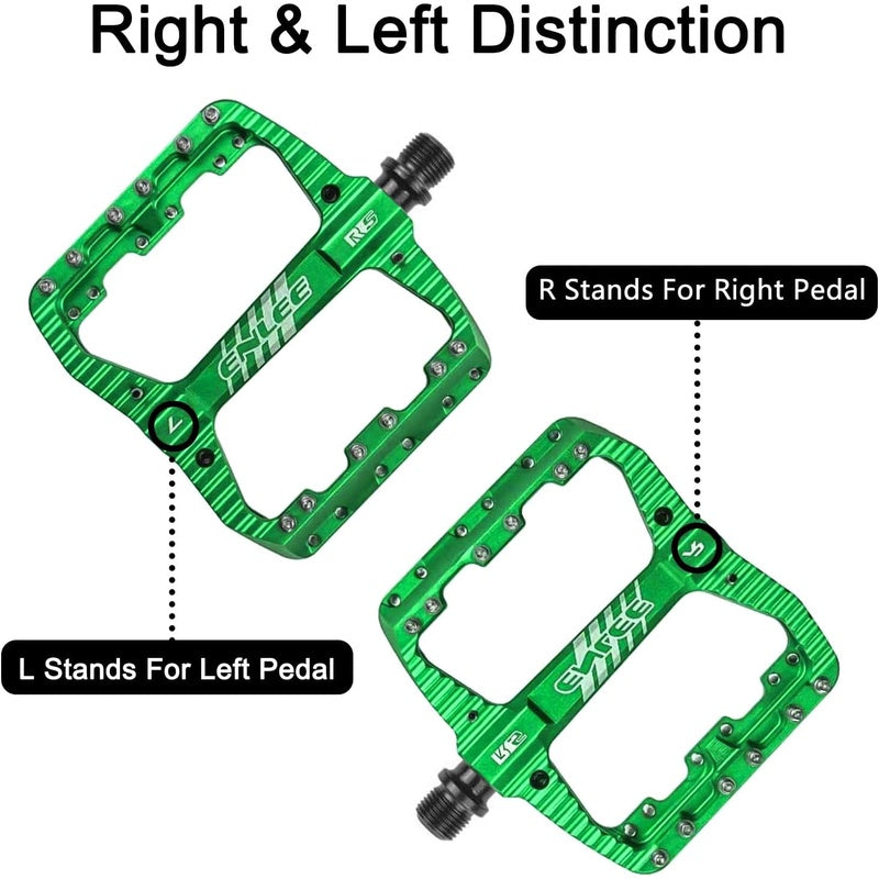 ENLEE Flat Mountain Bike Pedals - Wide Platform 110mm, 3-Sealed Bearing System, Waterproof & Anti-Skid (28 Anti-Slip Teeth) Heavy-Duty Alloy Bike Pedals for MTB, BMX, Trail\u002FRoad - Left\u002FRight Hand Compatible (Green\u002FBlack)