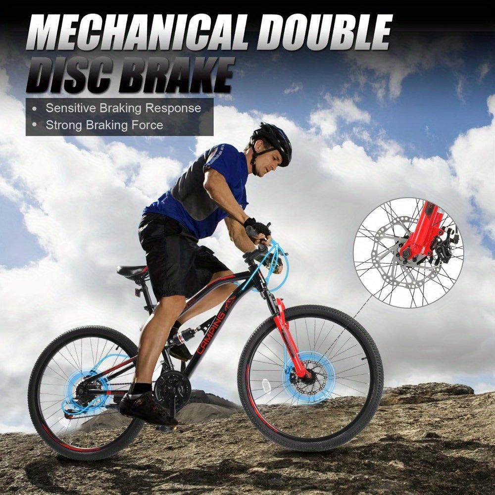 26 - Inch 21 - Speed Black & Red Mountain Bike - High - Carbon Steel Irregular Frame, Dual Suspension, Disc Brakes - A Must - Have for Off - Road Adventures