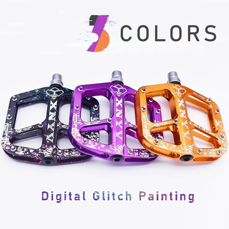 Bicycle Pedal - 3 Bearing, 9 16 inch Aluminum Alloy CNC, Flat with Anti Slip Screws 3 Coatings,  Sleek Design, Sporty Pedals