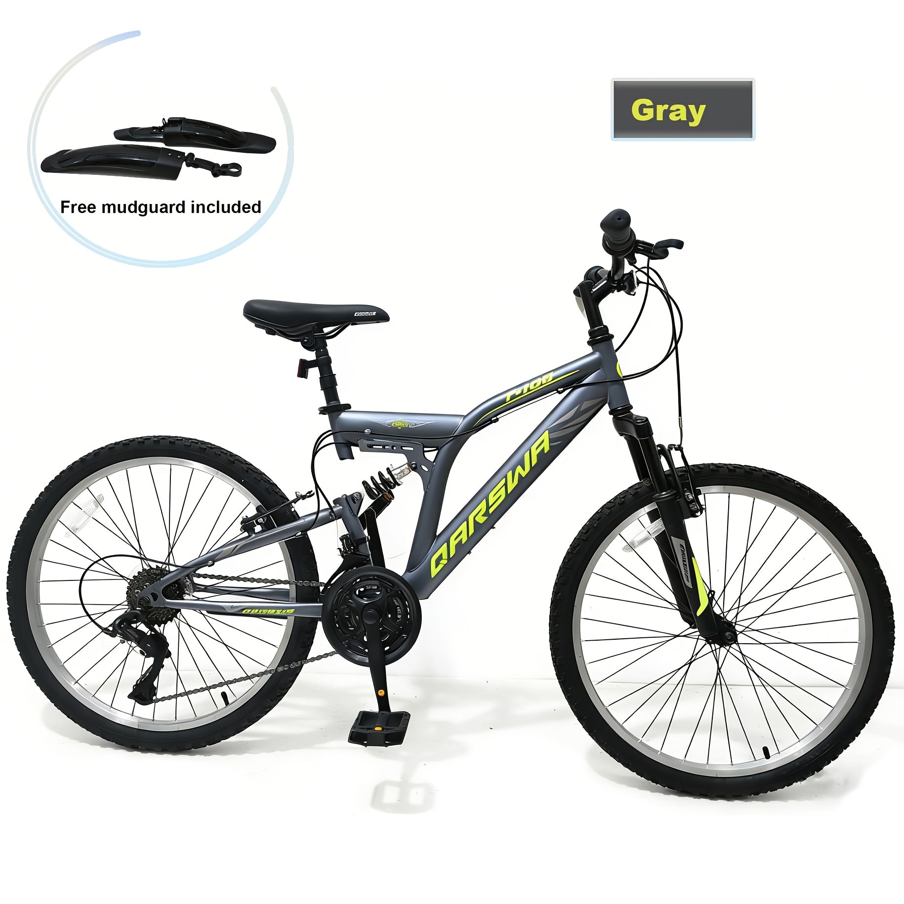 24 Inch 21-Speed Mountain Bike For Adults | High Carbon Steel Frame Full Suspension With V-Brakes, Free Mudguards, Aluminum Wheels, Ideal For City And Off-Road Riding