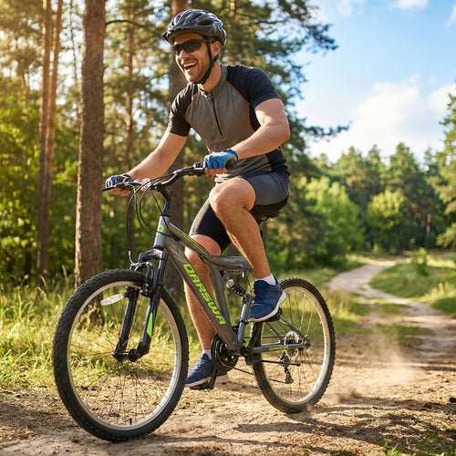 24 Inch 21-Speed Mountain Bike For Adults | High Carbon Steel Frame Full Suspension With V-Brakes, Free Mudguards, Aluminum Wheels, Ideal For City And Off-Road Riding