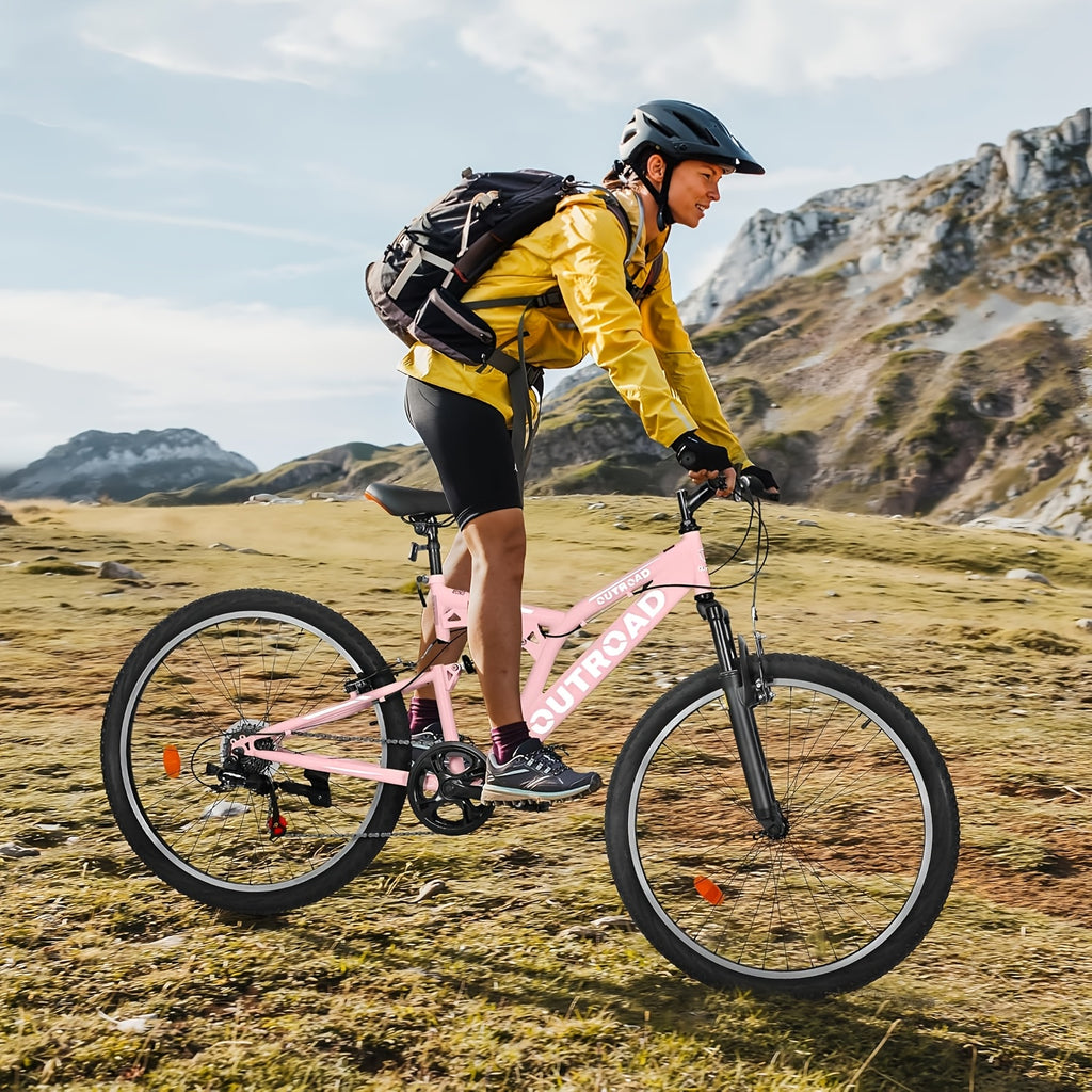 Men's & Women's 26-Inch Full-Size Mountain Bike with High-Carbon\u002FAviation Frame, 7-Speed Gears, Front Suspension Fork & V-Brakes - Heavy-Duty MTB for adult, Shock Absorption System ()