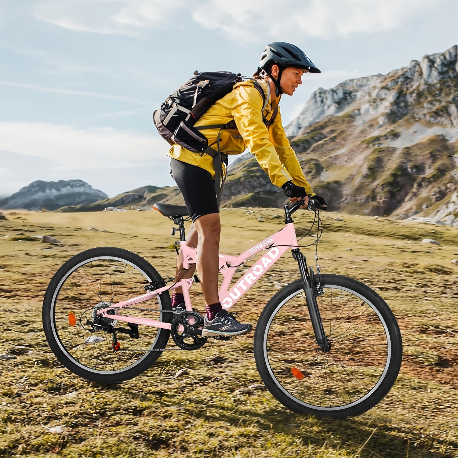 Men's & Women's 26-Inch Full-Size Mountain Bike with High-Carbon\u002FAviation Frame, 7-Speed Gears, Front Suspension Fork & V-Brakes - Heavy-Duty MTB for adult, Shock Absorption System ()