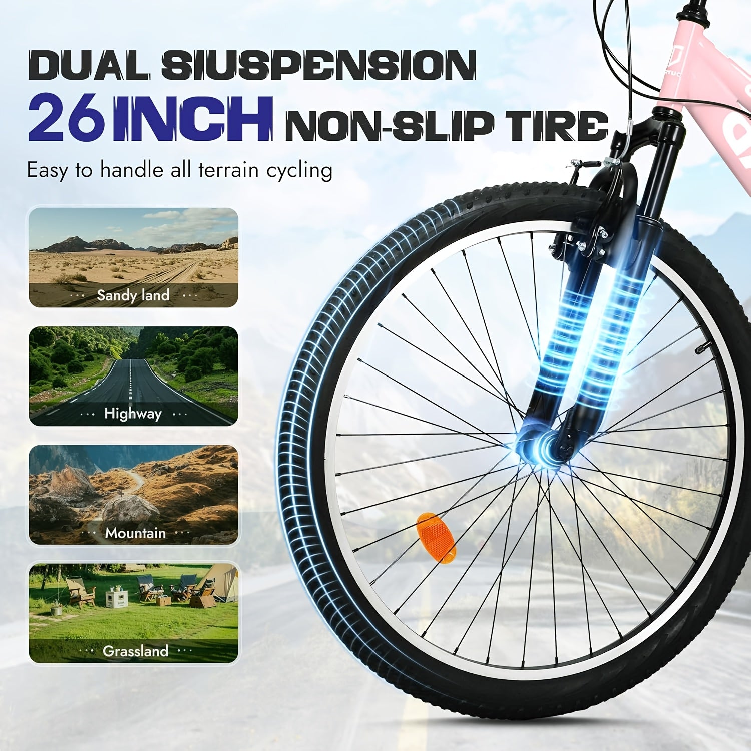 Men's & Women's 26-Inch Full-Size Mountain Bike with High-Carbon\u002FAviation Frame, 7-Speed Gears, Front Suspension Fork & V-Brakes - Heavy-Duty MTB for adult, Shock Absorption System ()