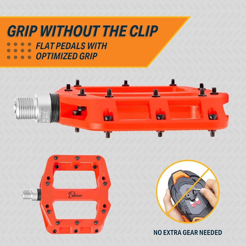 Black Light Up Mountain Bike Pedals Night Morning, MTB Platform\u002FGrip Pins, All Metal Construction, 9\u002F16 Inch Spindle