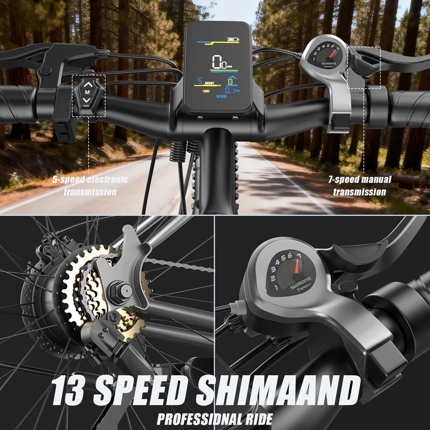 Adult Electric Bicycles, Electric Mountain Bikes, 500W Motor, 15-20 Mph, Range 20-40 Kilometers, 48V 10AH\u002F13AH Detachable Battery, Front Fork Suspension, Suitable for Mountain Biking And Daily Commuting.Front Headlight LCD Display, City Travel