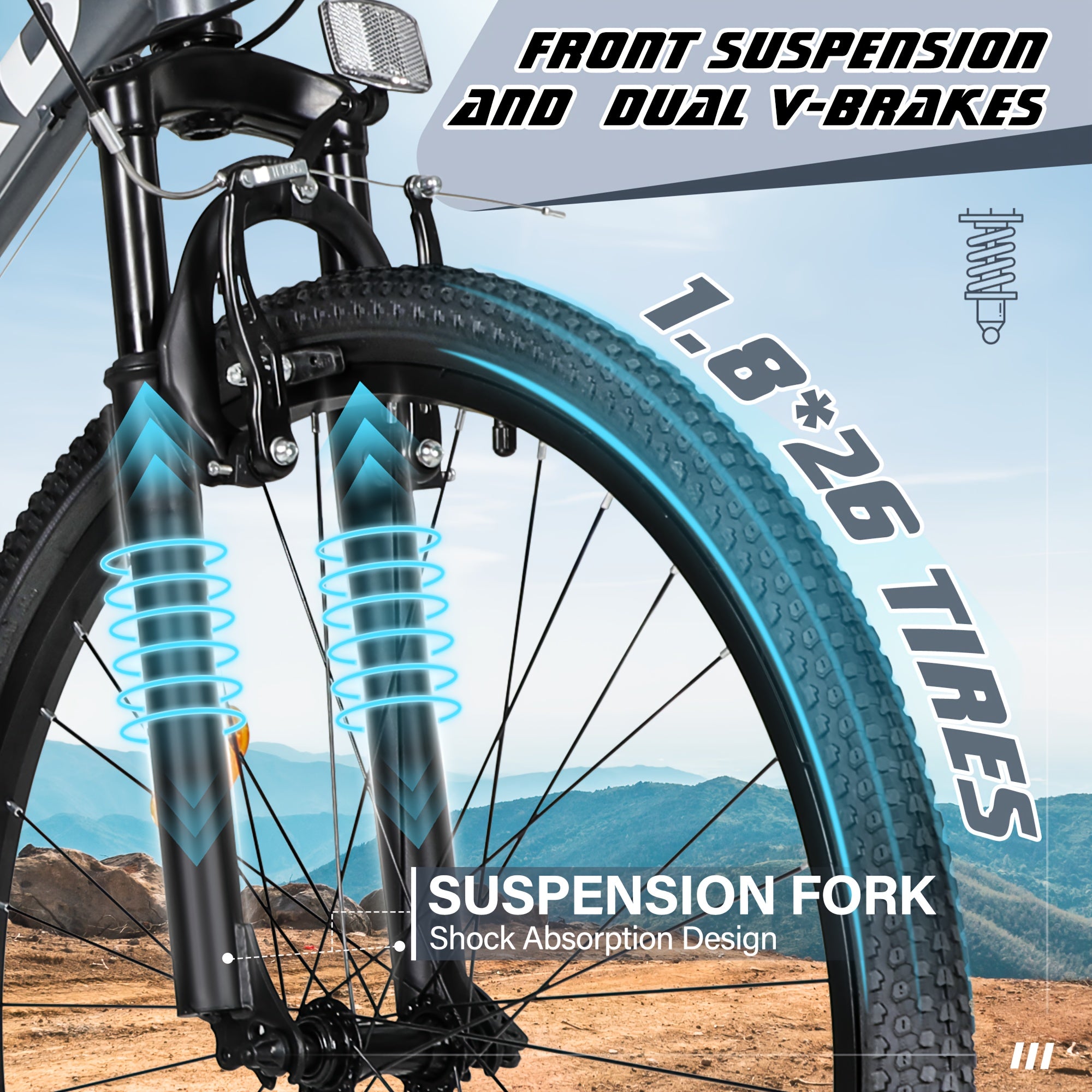 26-inch Mountain Bike, 7-speed Aerospace-grade Frame, Front Suspension\u002FV-brakes, Adjustable Ergonomic Seat, Unisex Adult Fit, Quick Assembly, Multiple Colors Available