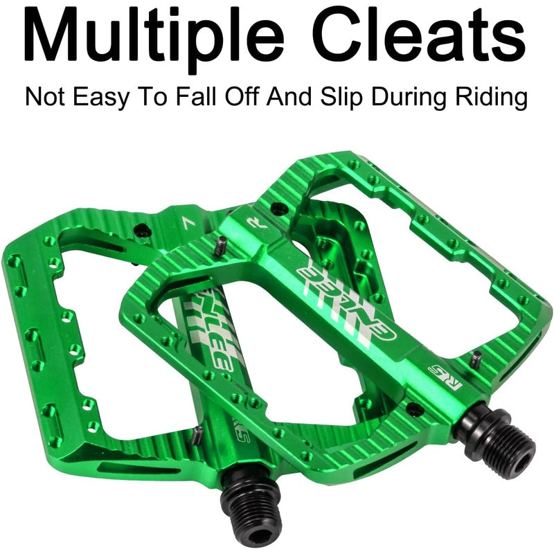ENLEE Flat Mountain Bike Pedals - Wide Platform 110mm, 3-Sealed Bearing System, Waterproof & Anti-Skid (28 Anti-Slip Teeth) Heavy-Duty Alloy Bike Pedals for MTB, BMX, Trail\u002FRoad - Left\u002FRight Hand Compatible (Green\u002FBlack)