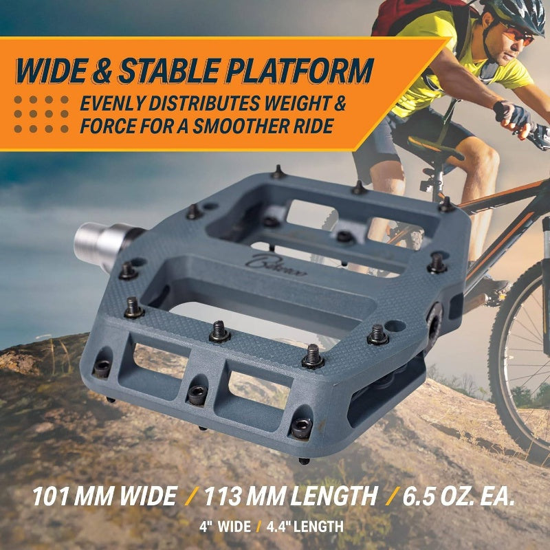 Black Light Up Mountain Bike Pedals Night Morning, MTB Platform\u002FGrip Pins, All Metal Construction, 9\u002F16 Inch Spindle