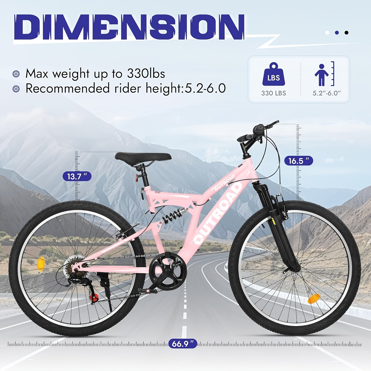 Men's & Women's 26-Inch Full-Size Mountain Bike with High-Carbon\u002FAviation Frame, 7-Speed Gears, Front Suspension Fork & V-Brakes - Heavy-Duty MTB for adult, Shock Absorption System ()